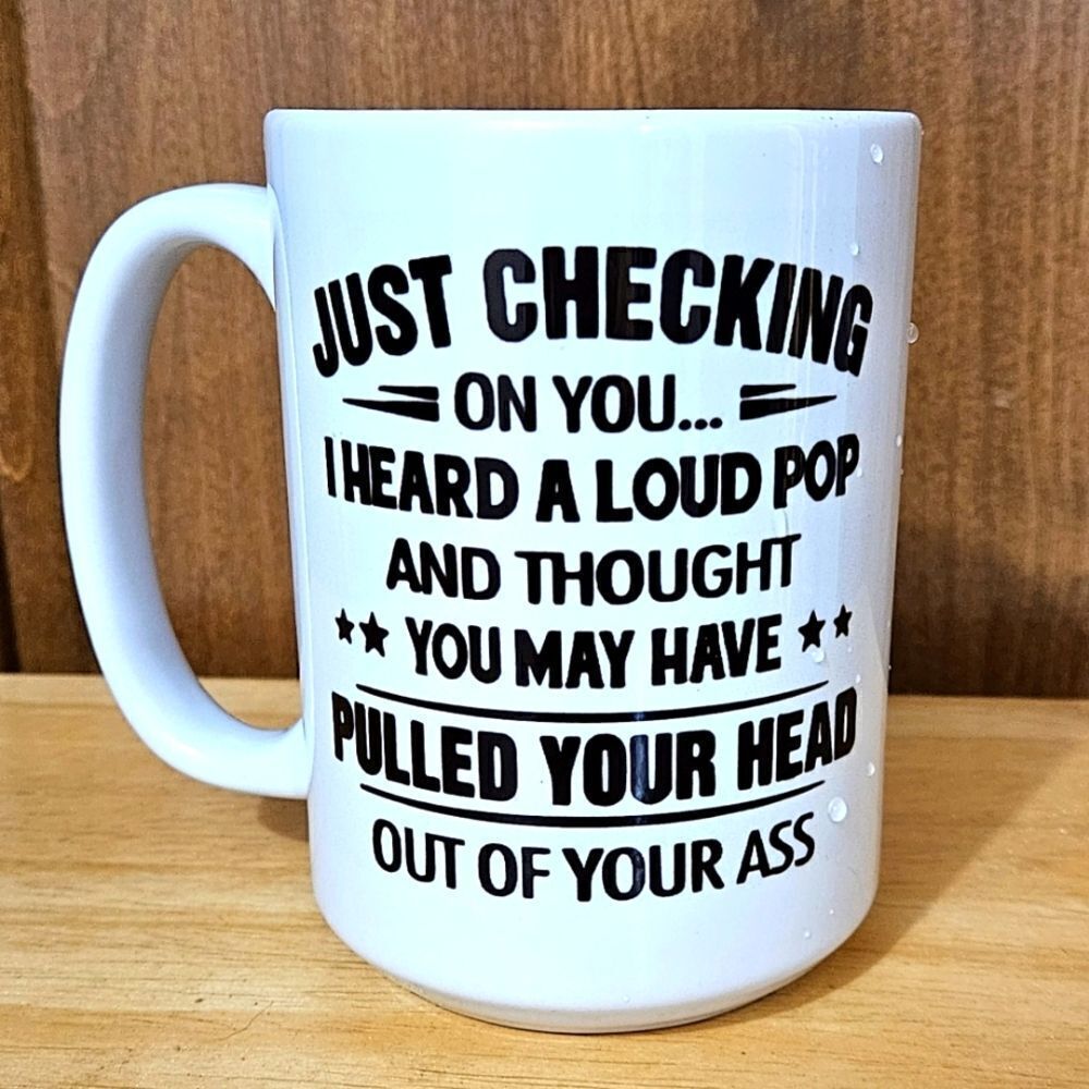 MugsBySandy, 15oz white ceramic mug, Just checking...